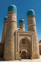 Chor Minor is historic gatehouse for now-destroyed madrasa, Bukhara, Uzbekistan