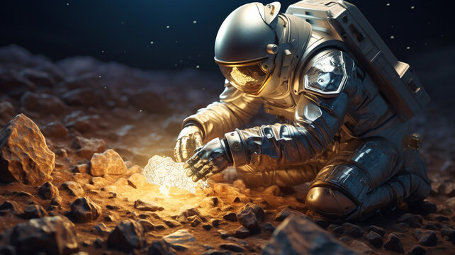 Astronaut collecting resources on a distant planet
