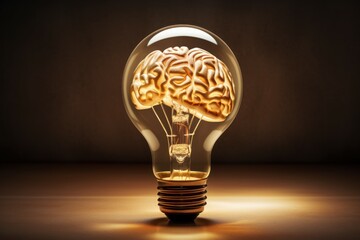 Innovative Lightbulb brain creative. Think power energy. Generate Ai