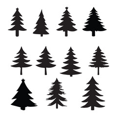 Isolated Pine on the white background. Pine silhouettes. Christmas elements. Vector illustration. 