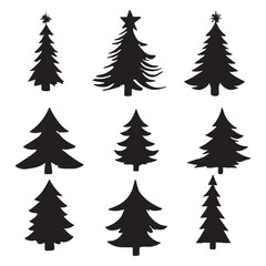 Isolated Pine on the white background. Pine silhouettes. Christmas elements. Vector illustration. 