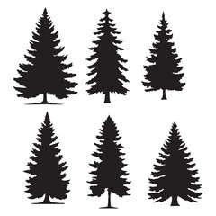 Isolated Pine on the white background. Pine silhouettes. Christmas elements. Vector illustration. 