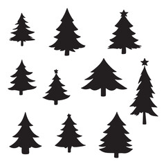 Isolated Pine on the white background. Pine silhouettes. Christmas elements. Vector illustration. 