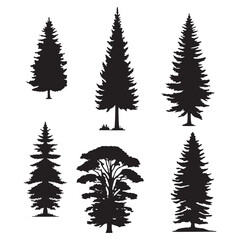 Isolated Pine on the white background. Pine silhouettes. Christmas elements. Vector illustration. 