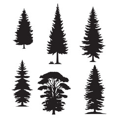 Fototapeta premium Isolated Pine on the white background. Pine silhouettes. Christmas elements. Vector illustration. 