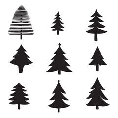 Isolated Pine on the white background. Pine silhouettes. Christmas elements. Vector illustration. 