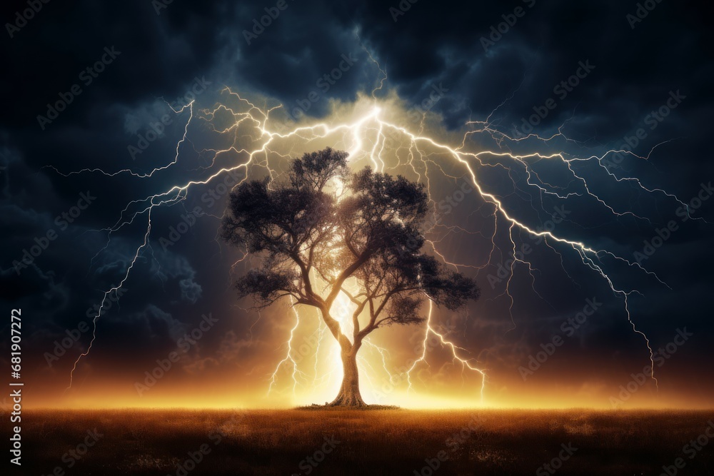 Poster brilliant lightning pattern banner. weather cloud. generate ai