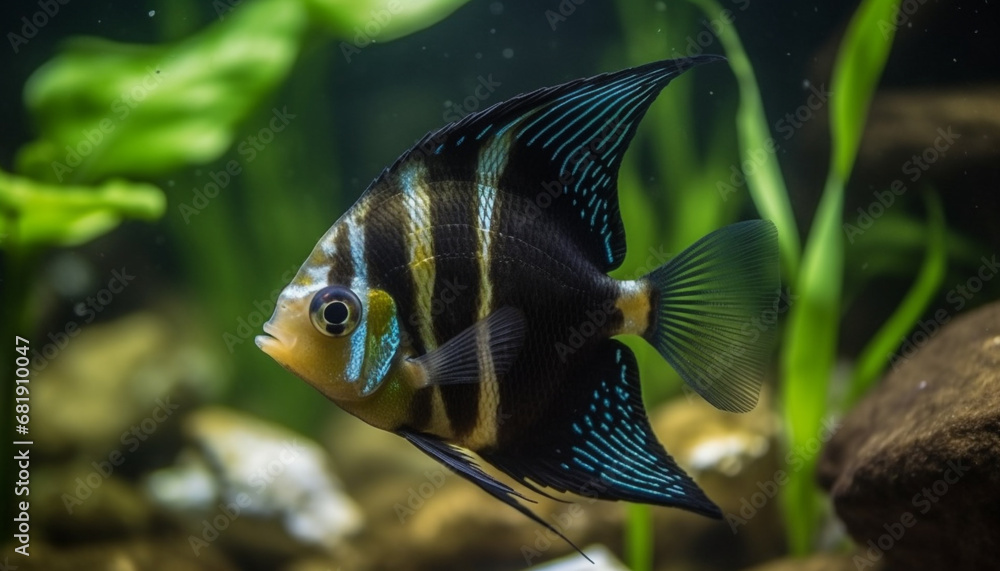 Wall mural Colorful clown fish swimming in tropical reef, natural beauty captured generated by AI