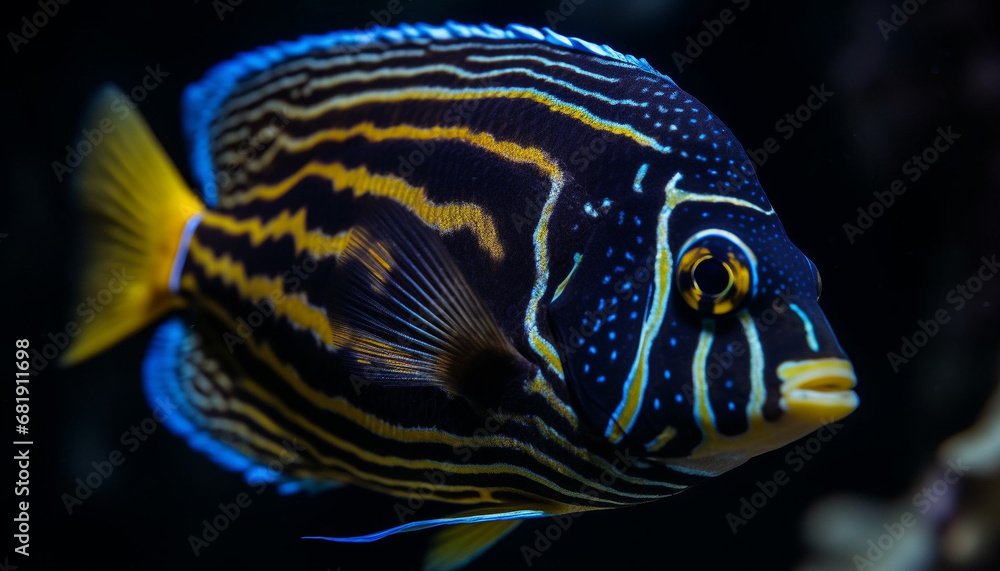 Poster vibrant colors of striped rabbit fish in natural coral reef generated by ai