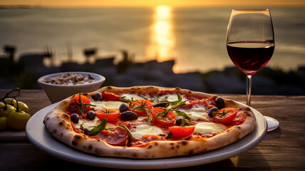 A plate of authentic Neapolitan pizza, AI Generative.