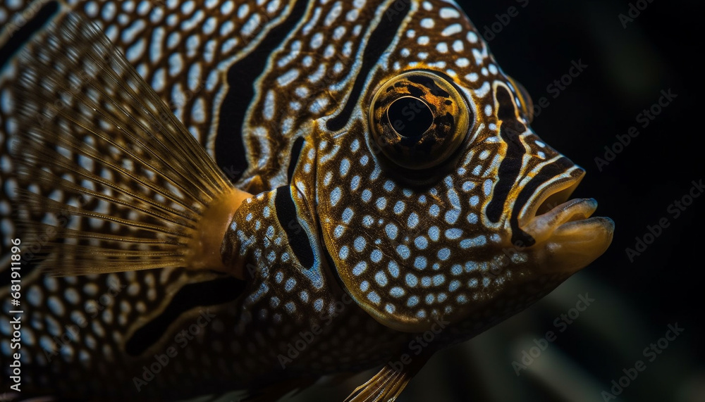 Sticker Striped fish swims in coral reef, showcasing natural beauty underwater generated by AI