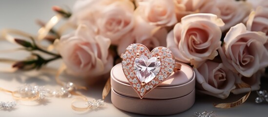 In the luxurious heart-shaped gift box, nestled amidst the delicate packaging, was a breathtaking flower-shaped jewelry piece - a perfect anniversary surprise to celebrate their special milestone.
