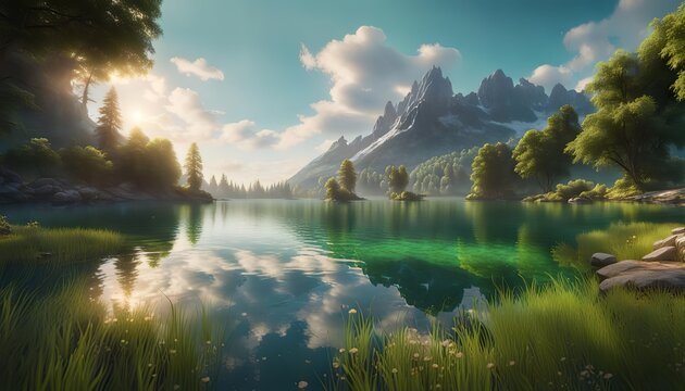Calm peaceful lake in the mountains