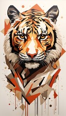 Abstract Tiger Geometric Animal Art Painting Earth Colors Illustration Postcard Digital Artwork Banner Website Flyer Ads Gift Card Template
