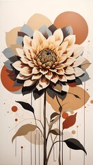 Dahlia Geometric Flower Abstract Art Painting Earth Colors Illustration Postcard Digital Artwork Banner Website Flyer Ads Gift Card Template