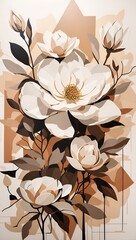Magnolia Geometric Flower Abstract Art Painting Earth Colors Illustration Postcard Digital Artwork Banner Website Flyer Ads Gift Card Template