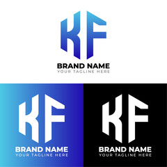 K F Double Letters Polygon Logo, Two letters K F logo design, Minimalist creative vector logo design template