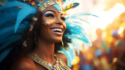 Beautiful samba dancer performing in a carnival in Brazil - obrazy, fototapety, plakaty