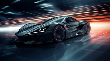 High speed black sports car - futuristic concept (with grunge overlay) - 3d illustration