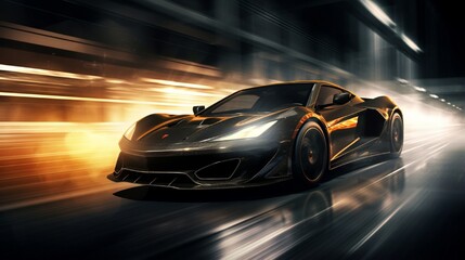 High speed black sports car - street racer concept (with grunge overlay) - 3d illustration