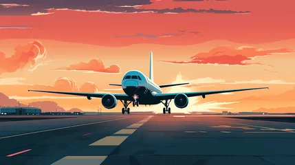 Fotobehang An Illustration of a Passenger Jet Taking Off or Landing on an Airport Tarmac © Adam
