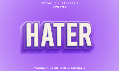 hater text effect, font editable, typography, 3d text. vector template
