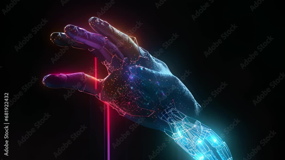 Poster a glowing een hand representing the ais ability to identify and prevent cyber attacks. . .