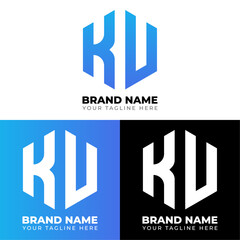 K U Double Letters Polygon Logo, Two letters K U logo design, Minimalist creative vector logo design template