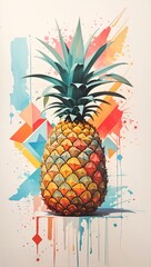Geometric Pineapple Abstract Art Painting Colorful Illustration Postcard Digital Artwork Banner Website Flyer Ads Gift Card Template