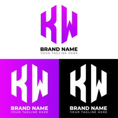 K W Double Letters Polygon Logo, Two letters K W logo design, Minimalist creative vector logo design template
