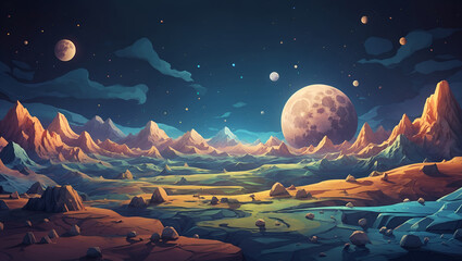 Alien Planet Surface 3D Illustration Render Colorful Landscape Postcard Digital Artwork Banner Website Flyer Ads Gift Card Template