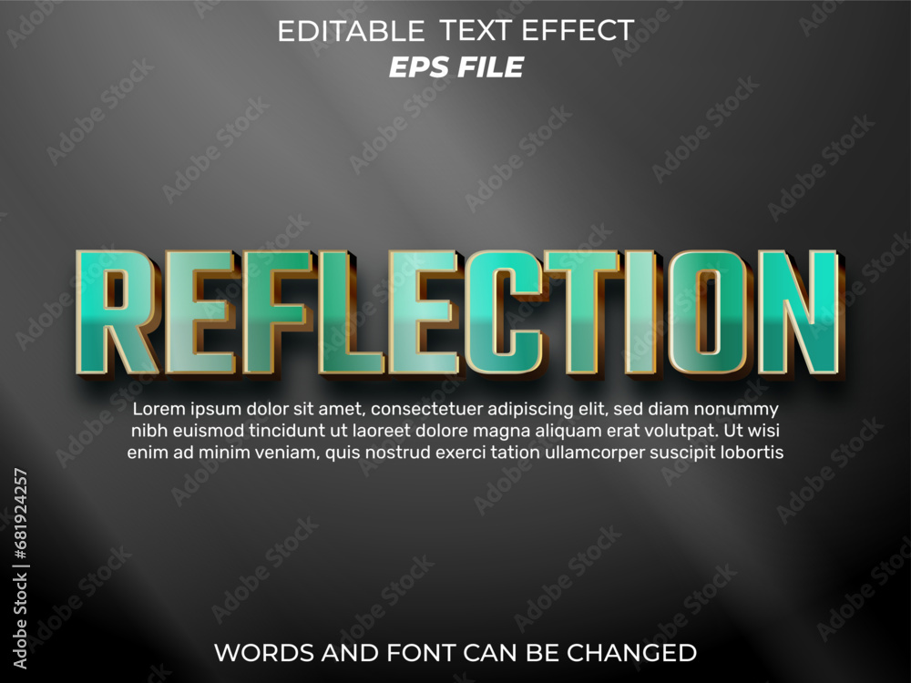 Poster reflection text effect, font editable, typography, 3d text. vector template