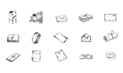 mail and letters handdrawn illustration engraving