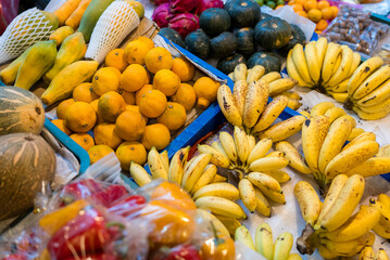 Stack of different fruit sell in the fruit store