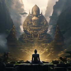 buddha in the center of the mountains