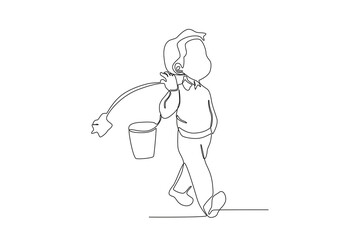 Single continuous line drawing of boy who littered. One line draw graphic design vector illustration
