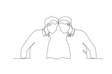 Single continuous line drawing of two men fighting in a public place. One line draw graphic design vector illustration

