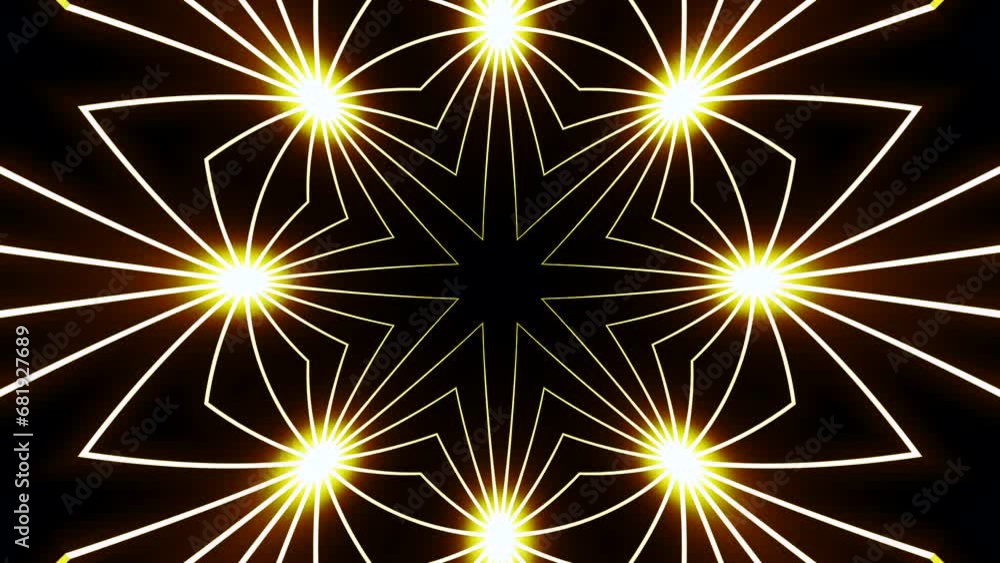 Poster flashing floral pattern with bright flashes. animation. beautiful pattern of lines moves and flashes