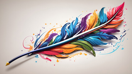 Colorful Feather Abstract Art Painting Illustration Postcard Digital Artwork Banner Website Flyer Ads Gift Card Template