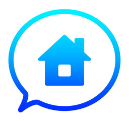 青いグラデーションの家アイコンと吹き出し