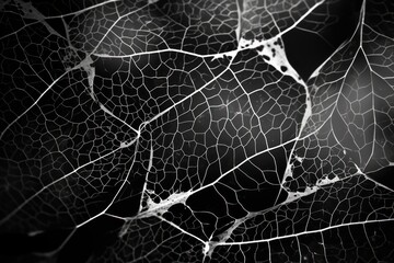 Translucent leaves in monochrome, showcasing intricate vein patterns, perfect for nature-inspired design or artwork.