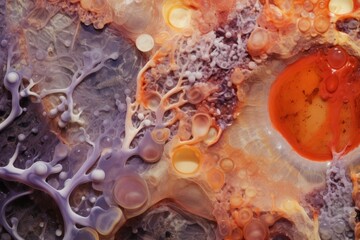 Obraz na płótnie Canvas Abstract fluid art with vibrant orange and purple hues, perfect for dynamic backgrounds or creative illustrations.