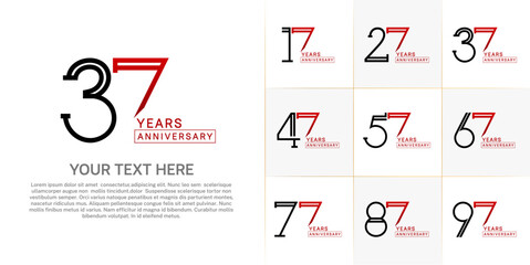 set of anniversary logotype red and black color for special celebration event