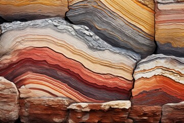 Dramatic sedimentary rock layers, ideal for geological education, natural textures, or striking landscape art. - obrazy, fototapety, plakaty