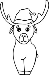 New Year's deer, black and white drawing, coloring, vector.
