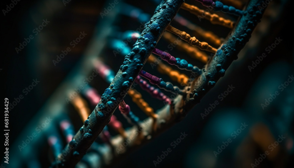 Poster abstract blue spiral shape illuminated with vibrant colors and reflection generated by ai