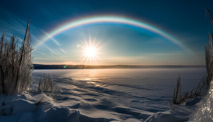 Backlit mountain range reflects tranquil beauty of winter sunrise outdoors generated by AI