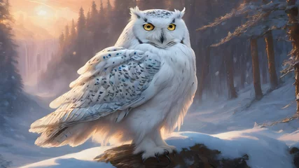 Raamstickers great horned owl in winter © pla2u
