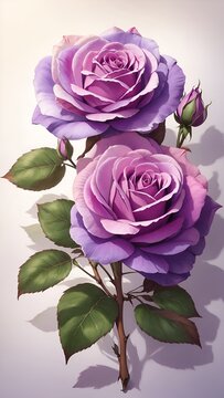 Purple Rose with Leaves Drawing Painting Background Postcard Digital Artwork Banner Website Flyer Ads Gift Card Template