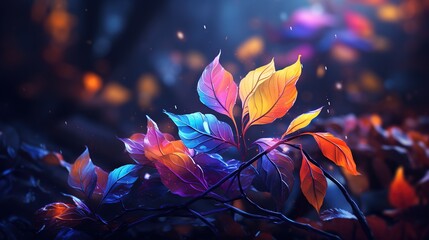 leaves in technicolor, digital art illustration, Generative AI